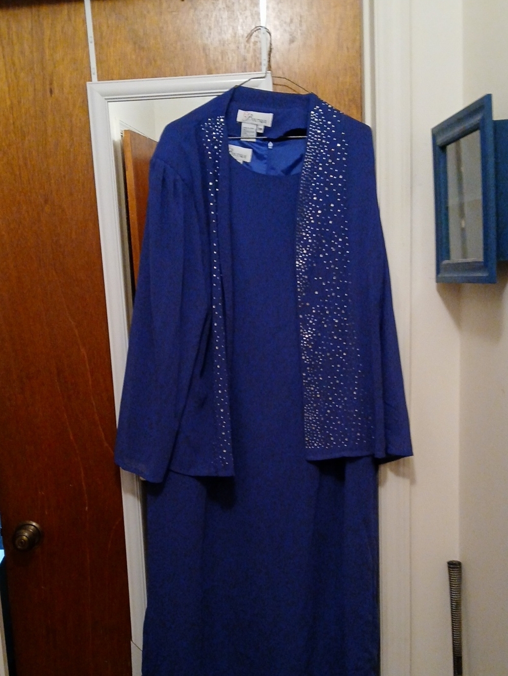 Elegant Royal Blue Midi Dress with Embellished Jacket - Unknown Brand